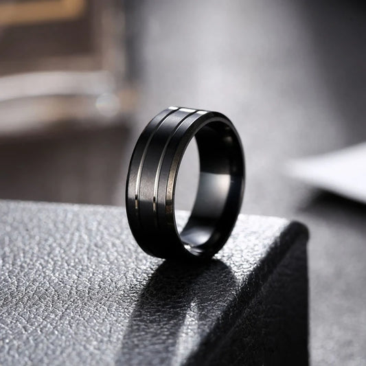 Men's Black 6mm Ring Tungsten Simple Double Groove