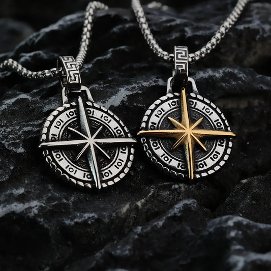 Vintage Stainless Steel Compass Chain with Pendant