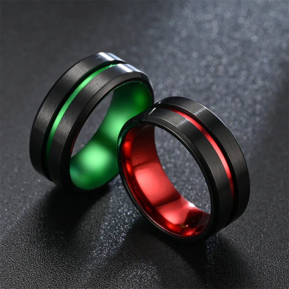 Black Centre Groove Ring with Brushed Finish