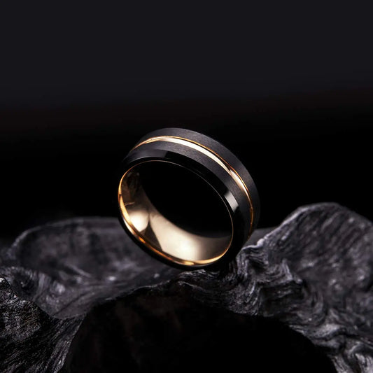 Black Centre Groove Ring with Brushed Finish